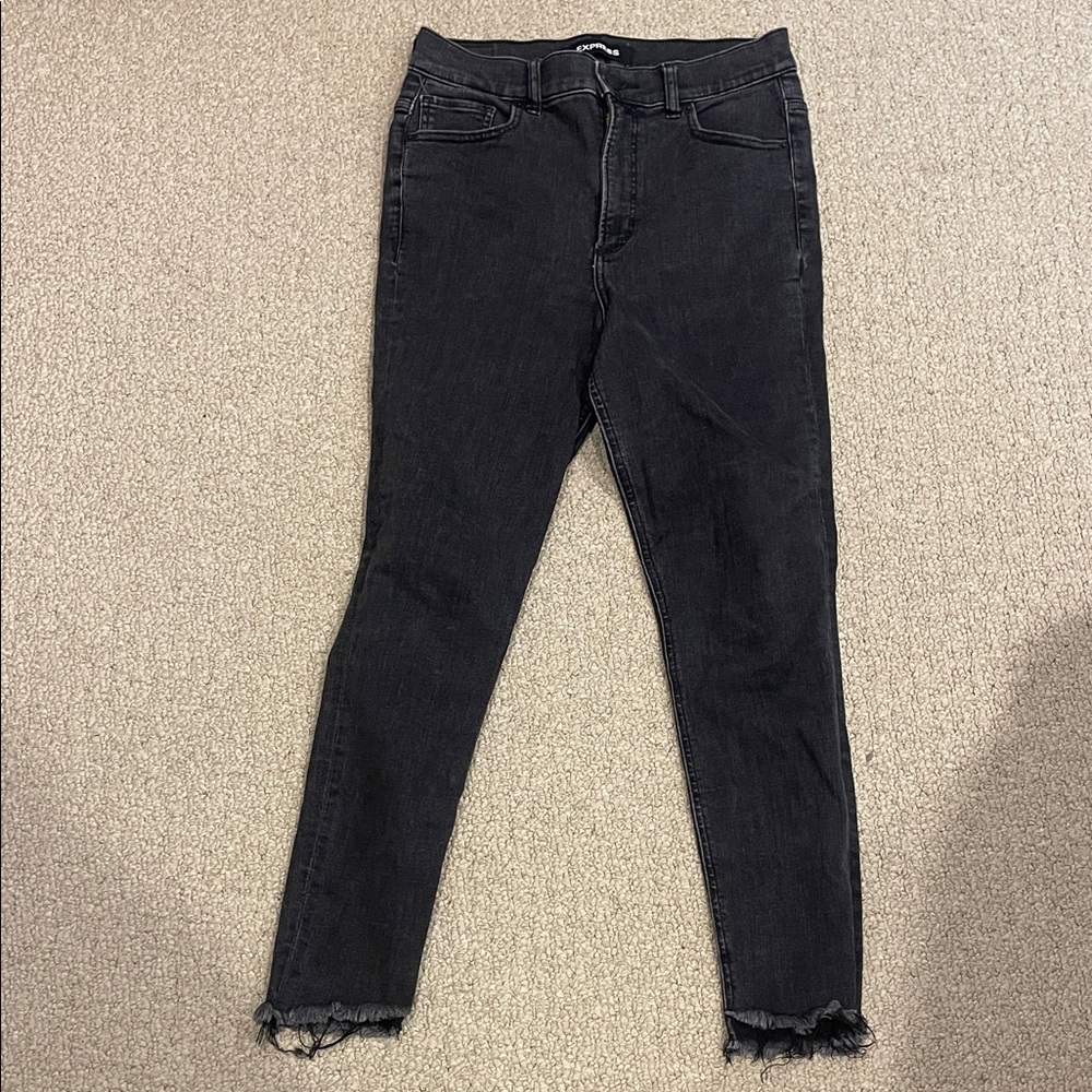 Express Black Skinny Jeans with Frayed Hem